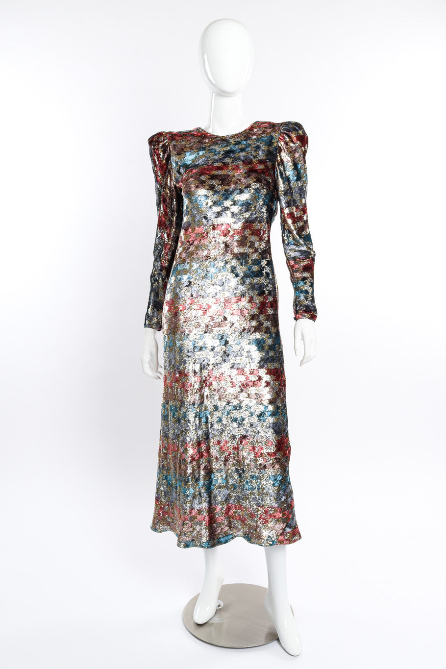 Vintage Judy Hornby Metallic Silk Velvet Dress front on mannequin @recessla