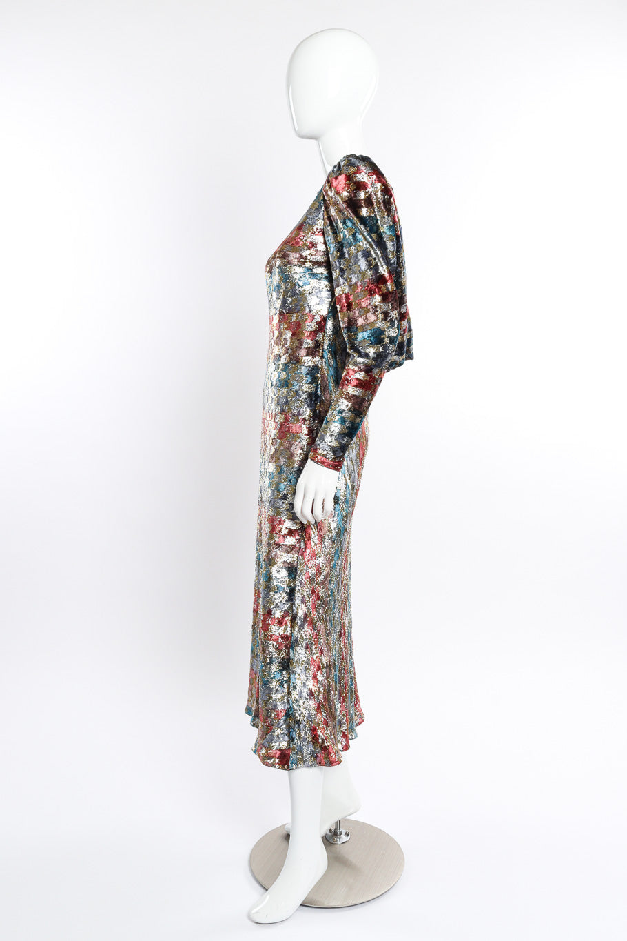 Vintage Judy Hornby Metallic Silk Velvet Dress side on mannequin @recessla