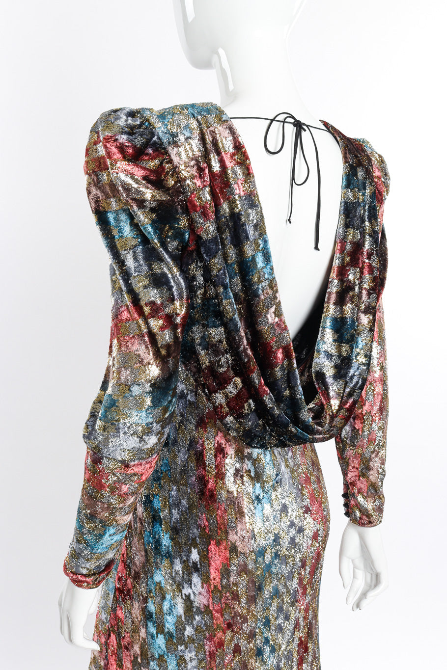 Vintage Judy Hornby Metallic Silk Velvet Dress back on mannequin closeup @recessla