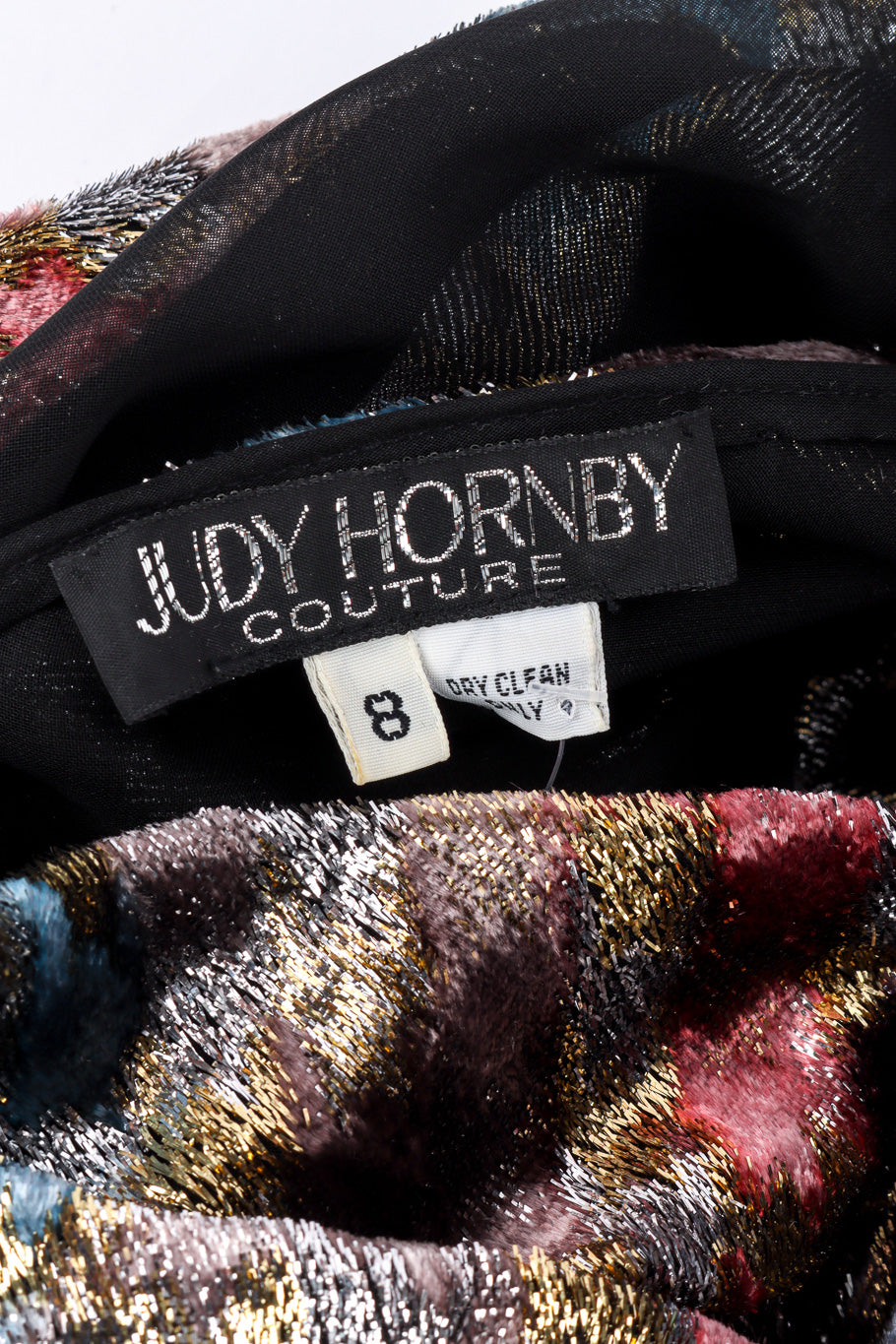 Vintage Judy Hornby Metallic Silk Velvet Dress signature label closeup @recessla