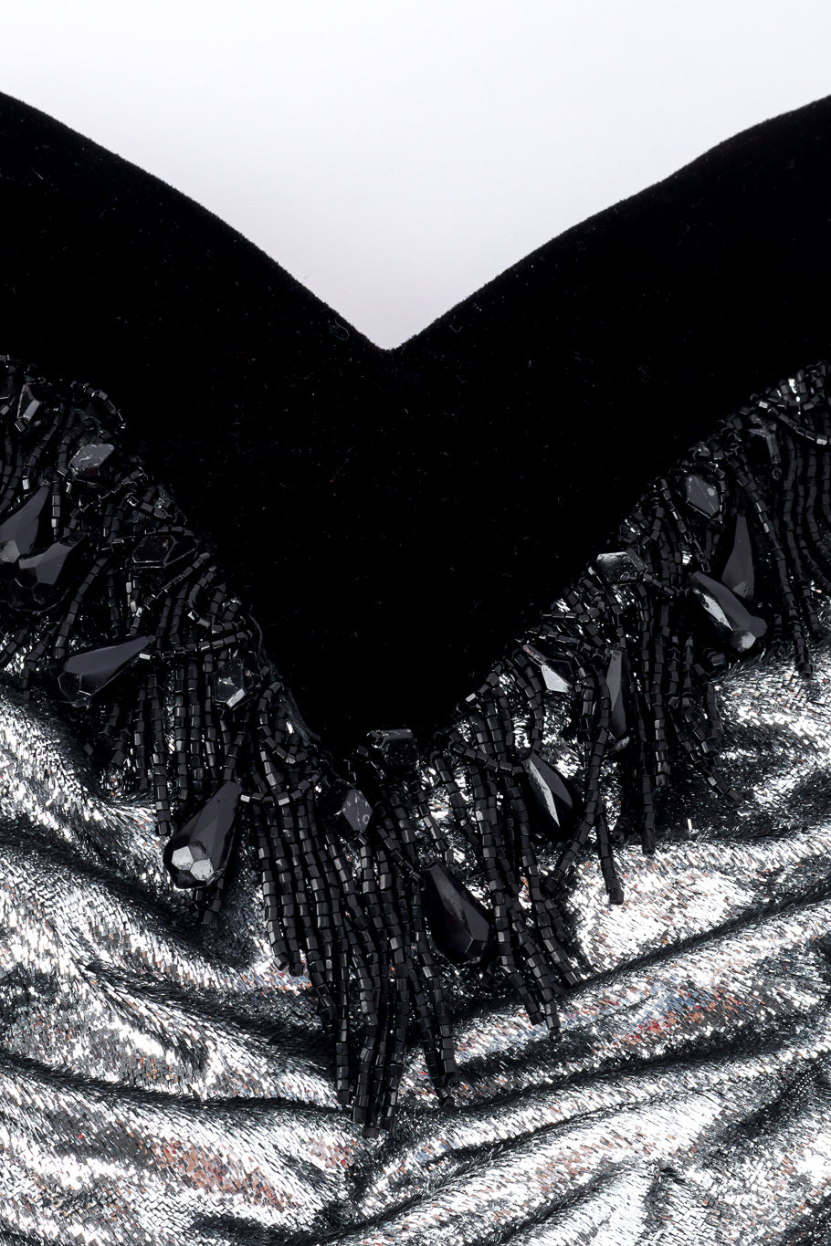 Vintage Julee Julee Ruched Strapless Bow Dress beaded fringe closeup @recessla