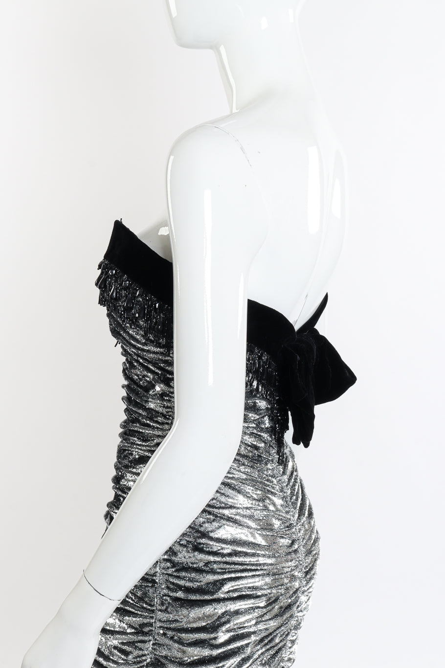 Vintage Julee Julee Ruched Strapless Bow Dress side on mannequin closeup @recessla