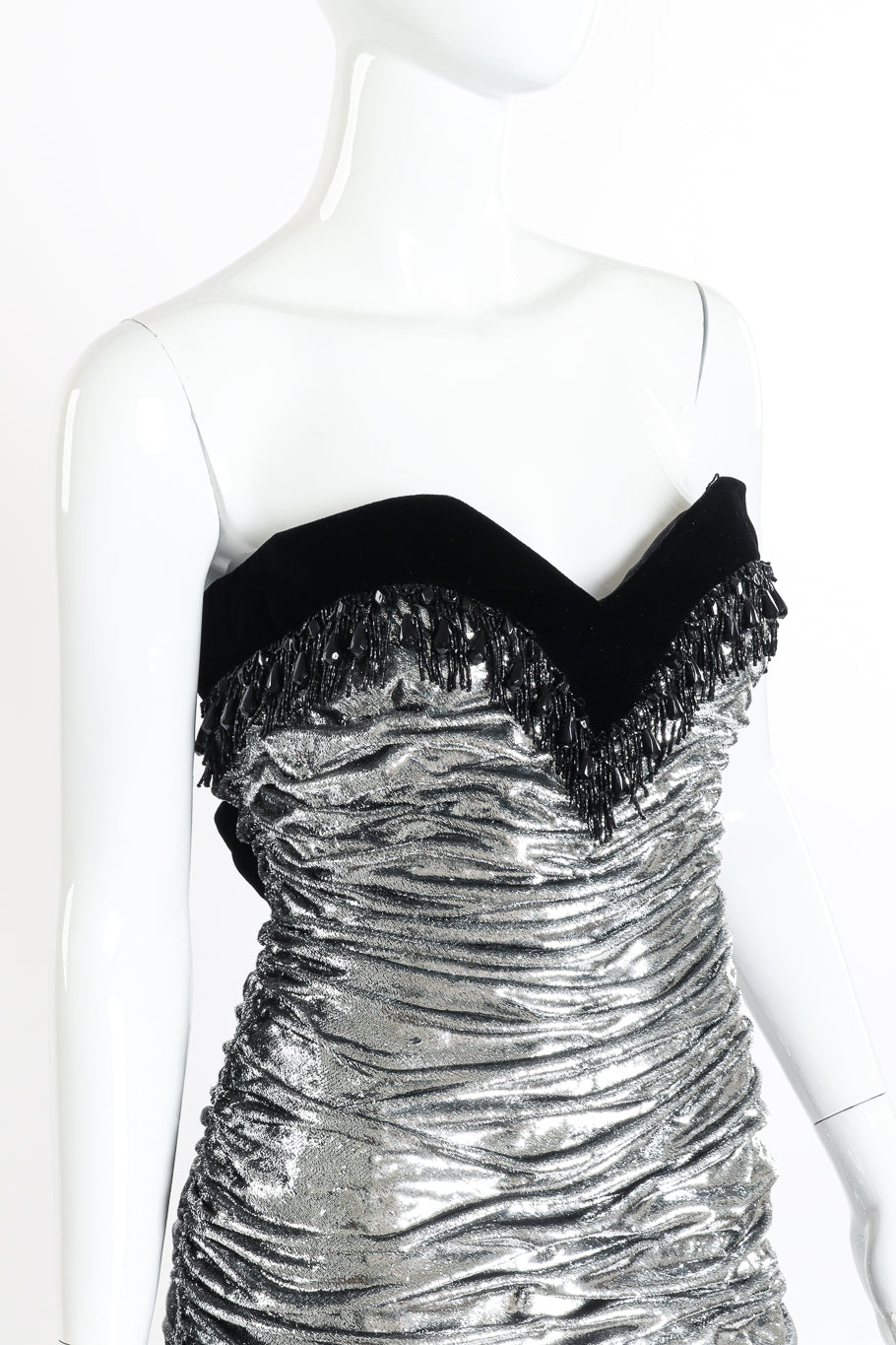 Vintage Julee Julee Ruched Strapless Bow Dress front on mannequin closeup @recessla