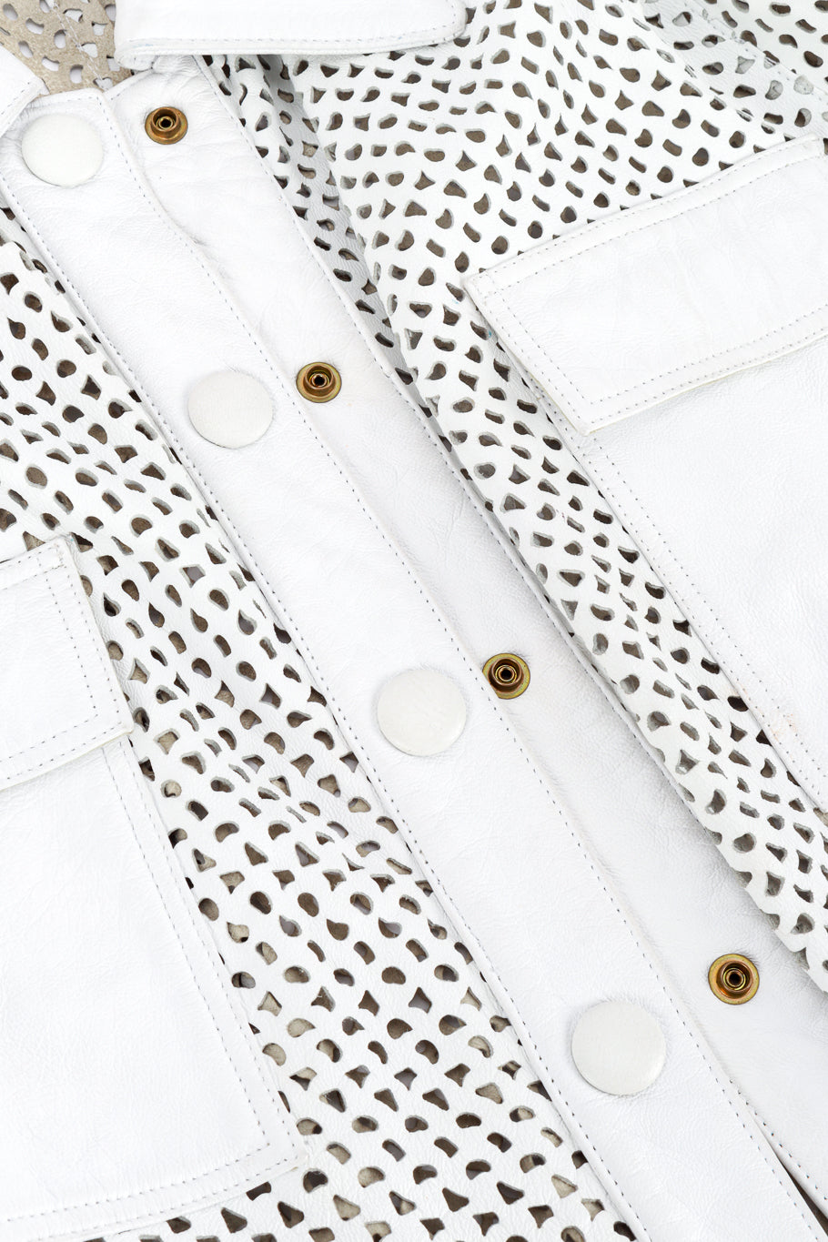Vintage Julian K Perforated Leather Jacket front button closure closeup @recess la