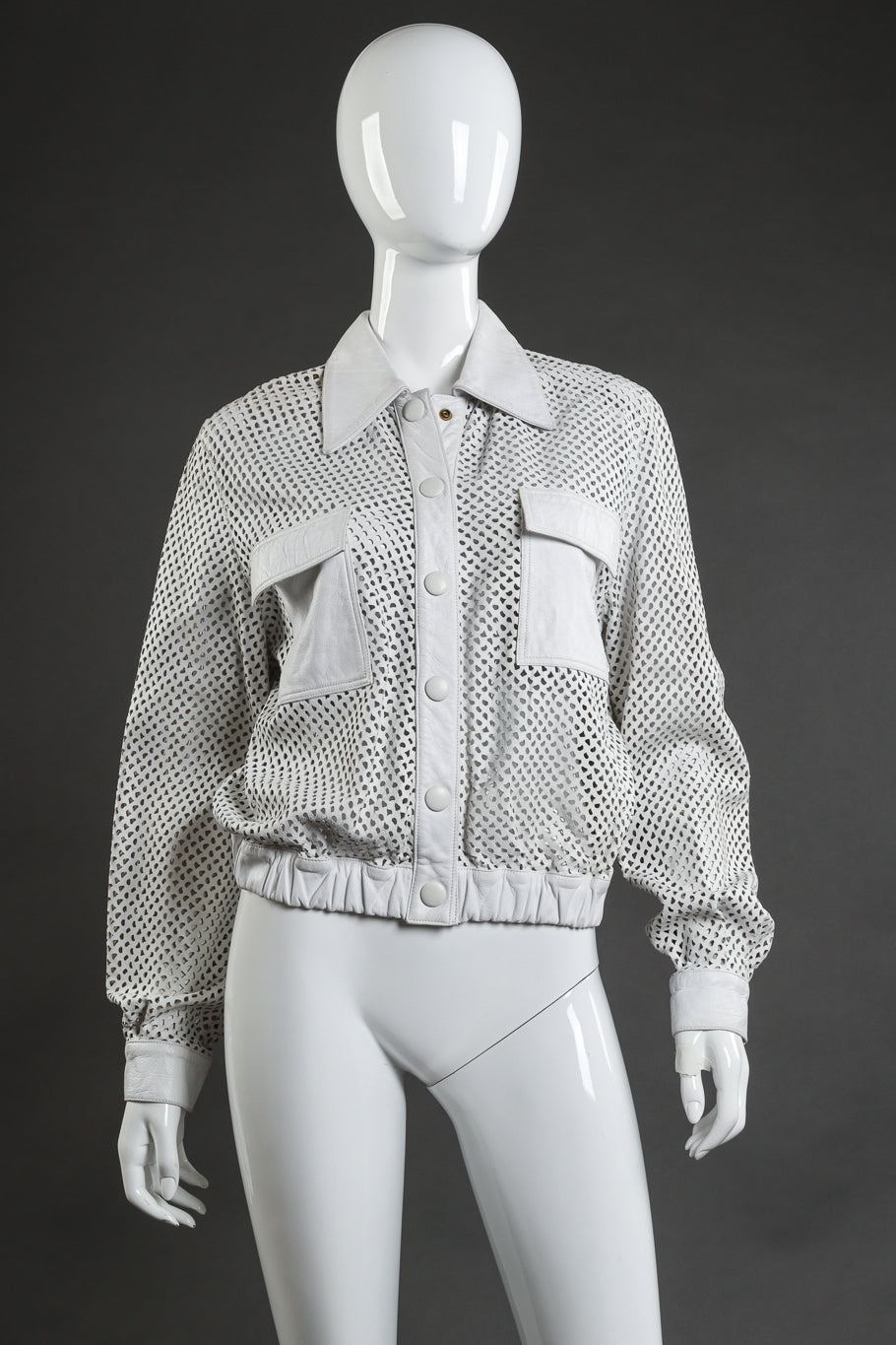 Vintage Julian K Perforated Leather Jacket front on mannequin @recess la