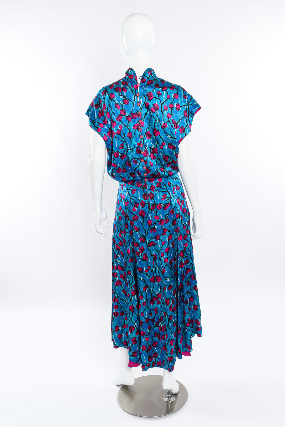 Vintage Karl Lagerfeld Floral Silk Midi Dress back view on mannequin @Recessla 