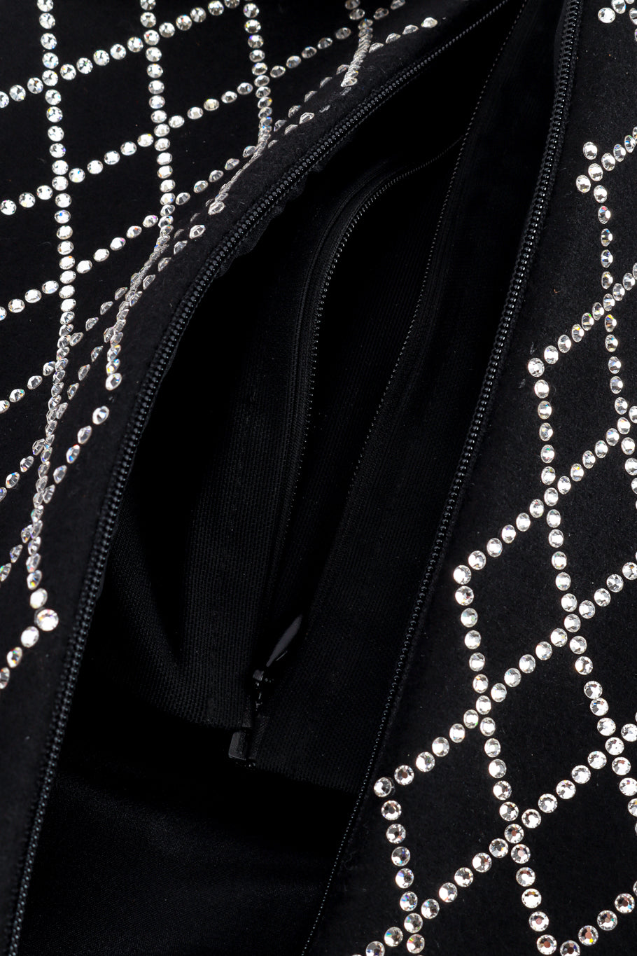 Khaite Diamond Crystal Studded Midi Dress zipper closure closeup @recess la