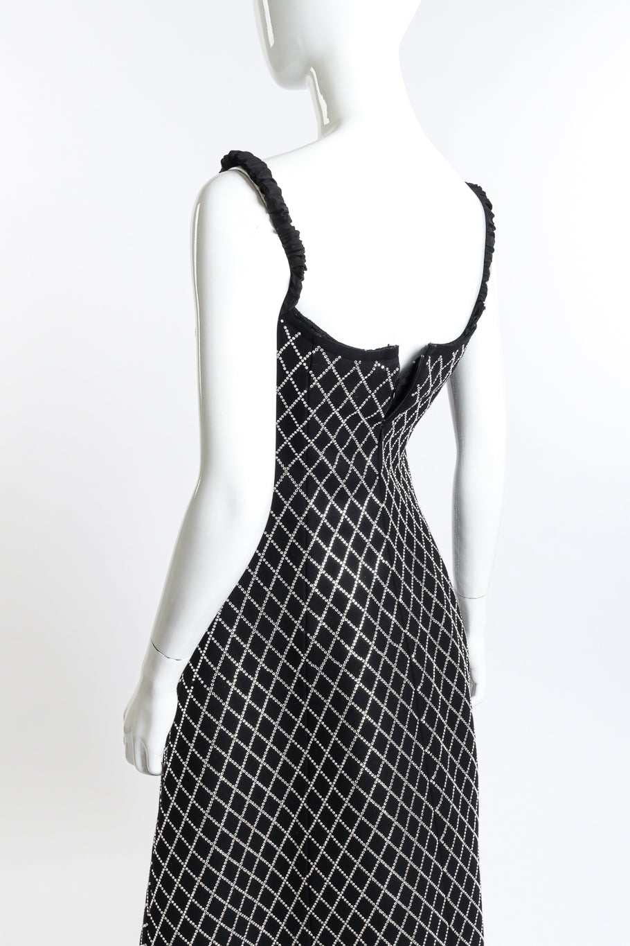 Khaite Diamond Crystal Studded Midi Dress 3/4 back on mannequin closeup @recess la