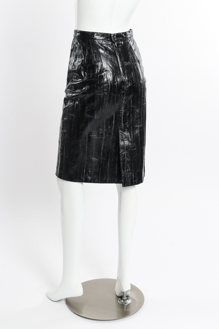 Vintage Krizia Eel Patent Leather Skirt back view on mannequin @recessla