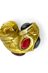 Vintage Kalinger Cabochon Curve Earrings wear closeup @recess la