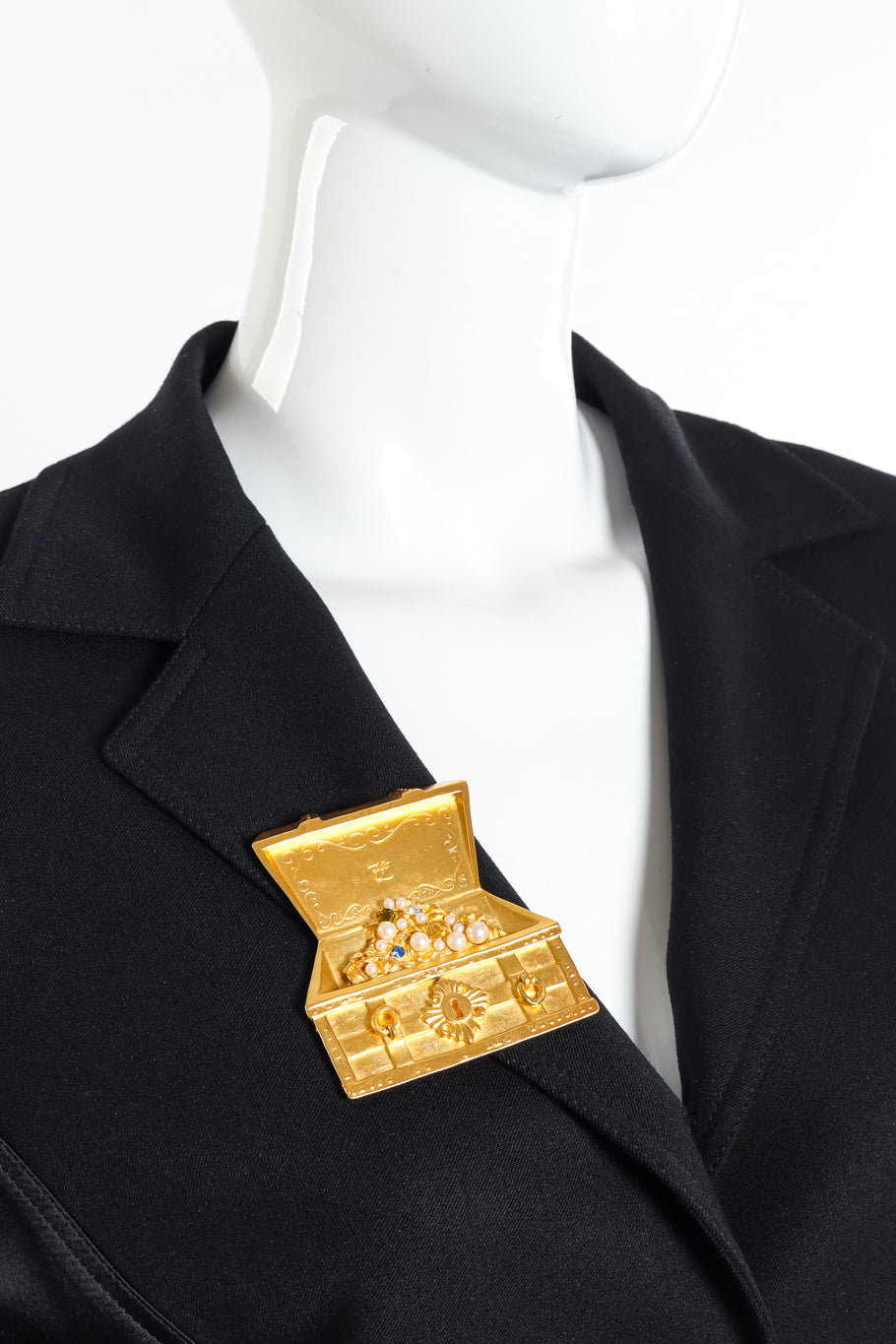 Vintage Karl Lagerfeld Treasure Chest Brooch on mannequin @recessla