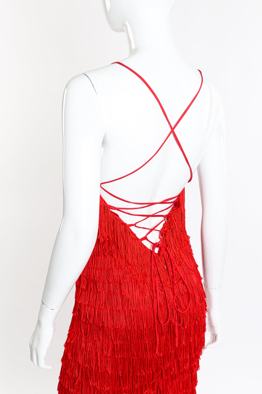 Katharine Hamnett Backless Fringe Dress back on mannequin closeup @recessla