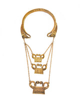 Vintage Alexis Kirk Tribal 3-Plate Chain Collar Necklace front @ recess la