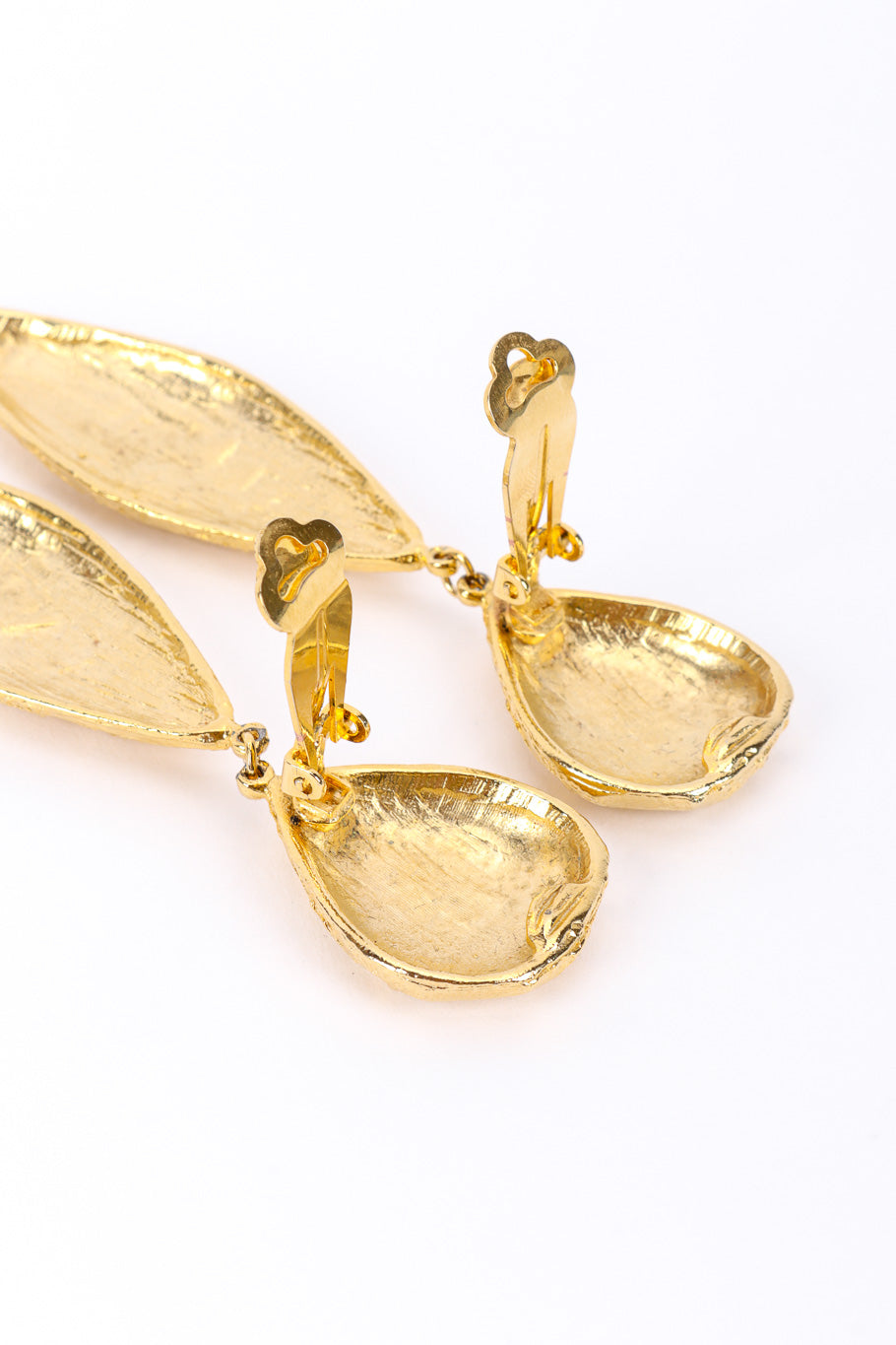 Vintage Les Bernard Gold Foil Leaf Drop Earrings posts unhinged @recessla