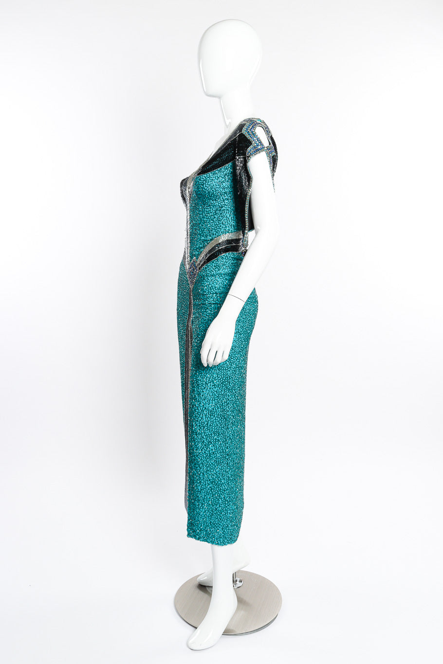 Plunge Back Beaded Deco Dress by Lauren Nicole on mannequin side @recessla
