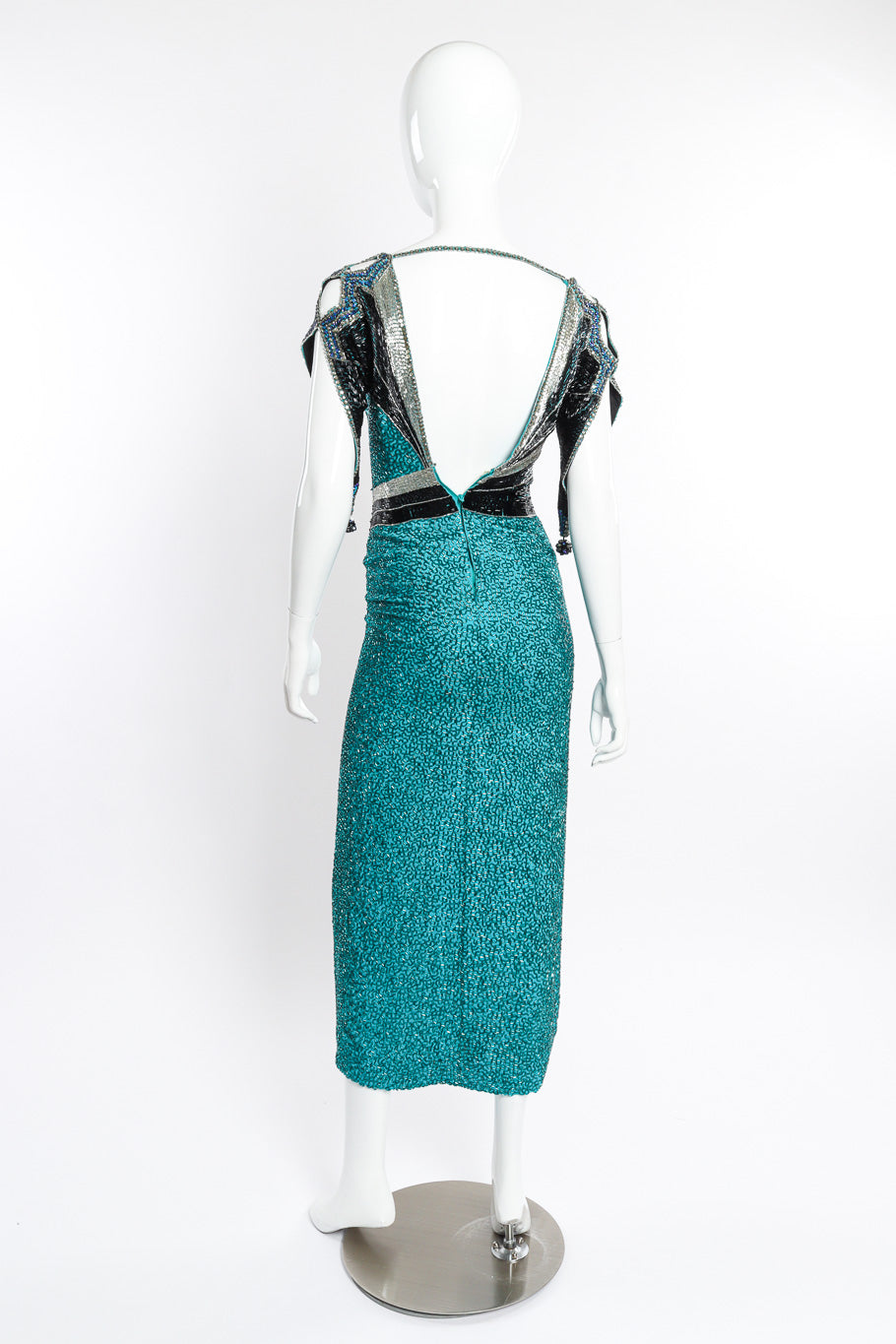 Plunge Back Beaded Deco Dress by Lauren Nicole on mannequin back @recessla