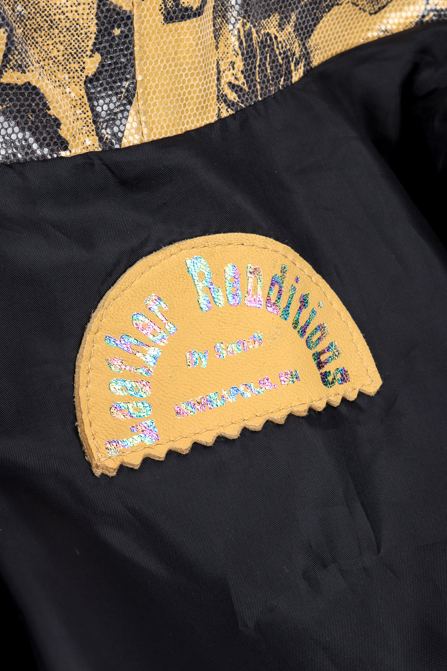 Vintage Leather Renditions by Sandi Horse Print Leather Fringe Blazer signature label closeup @recessla