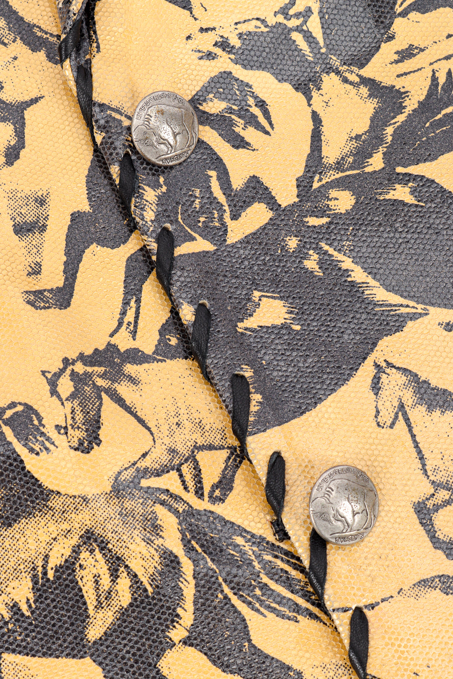 Vintage Leather Renditions by Sandi Horse Print Leather Fringe Blazer button closeup @recessla