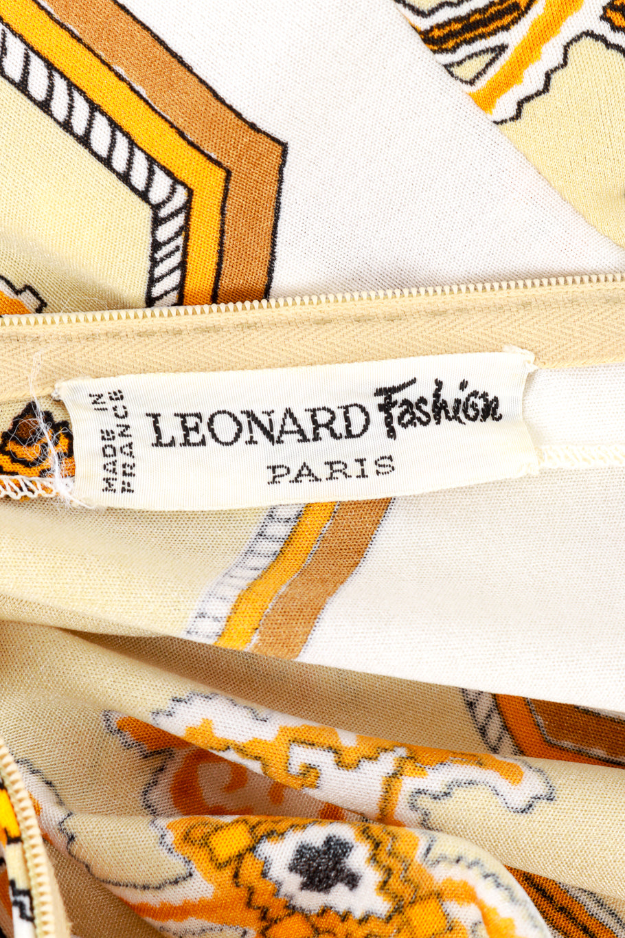 Vintage Leonard mock neck geo print maxi dress close up flat lay detail of makers mark @RECESS LA