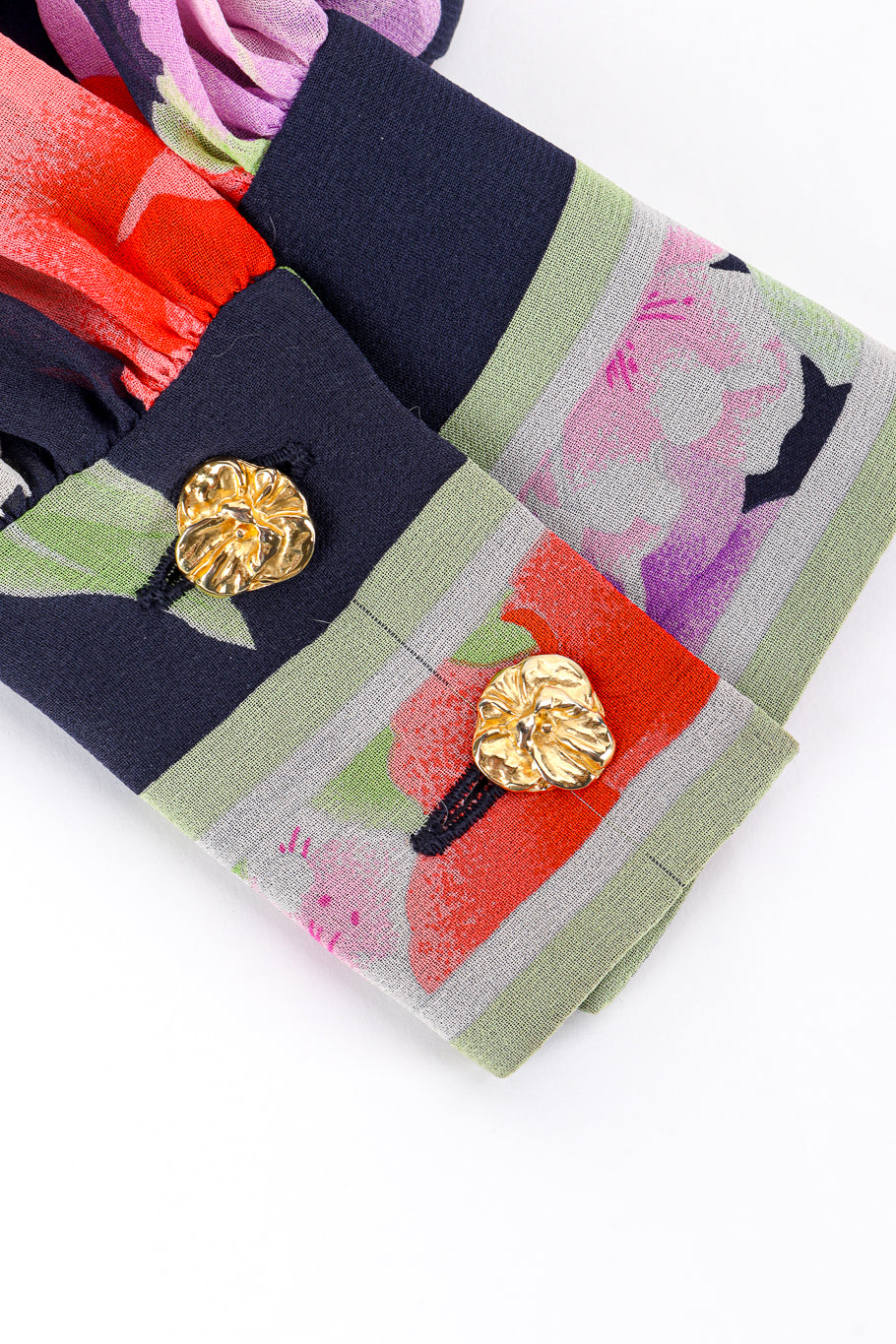 Vintage Leonard Floral Silk Jersey Dress button sleeve cuff closeup @recess la