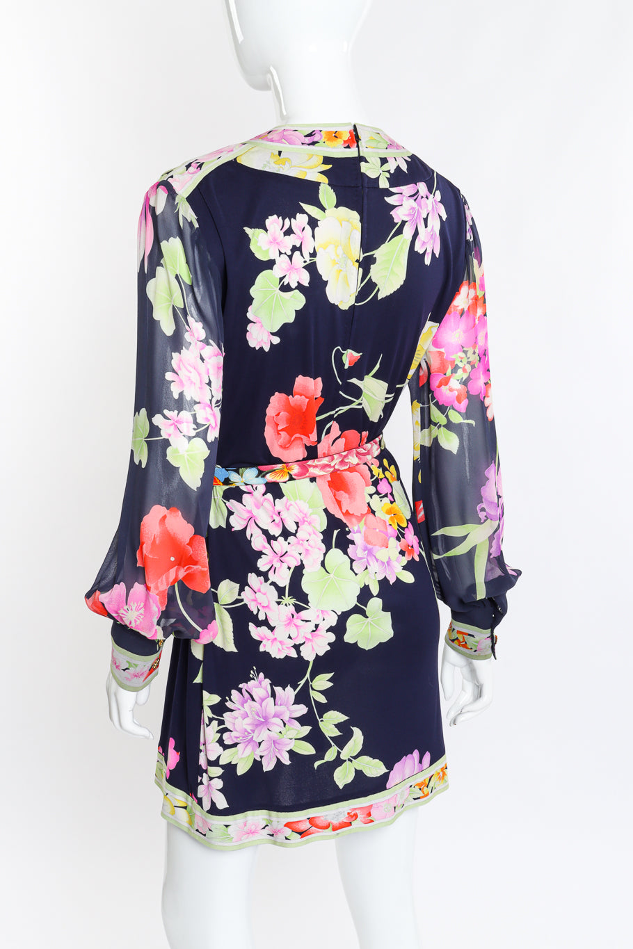 Vintage Leonard Floral Silk Jersey Dress back on mannequin closeup @recess la