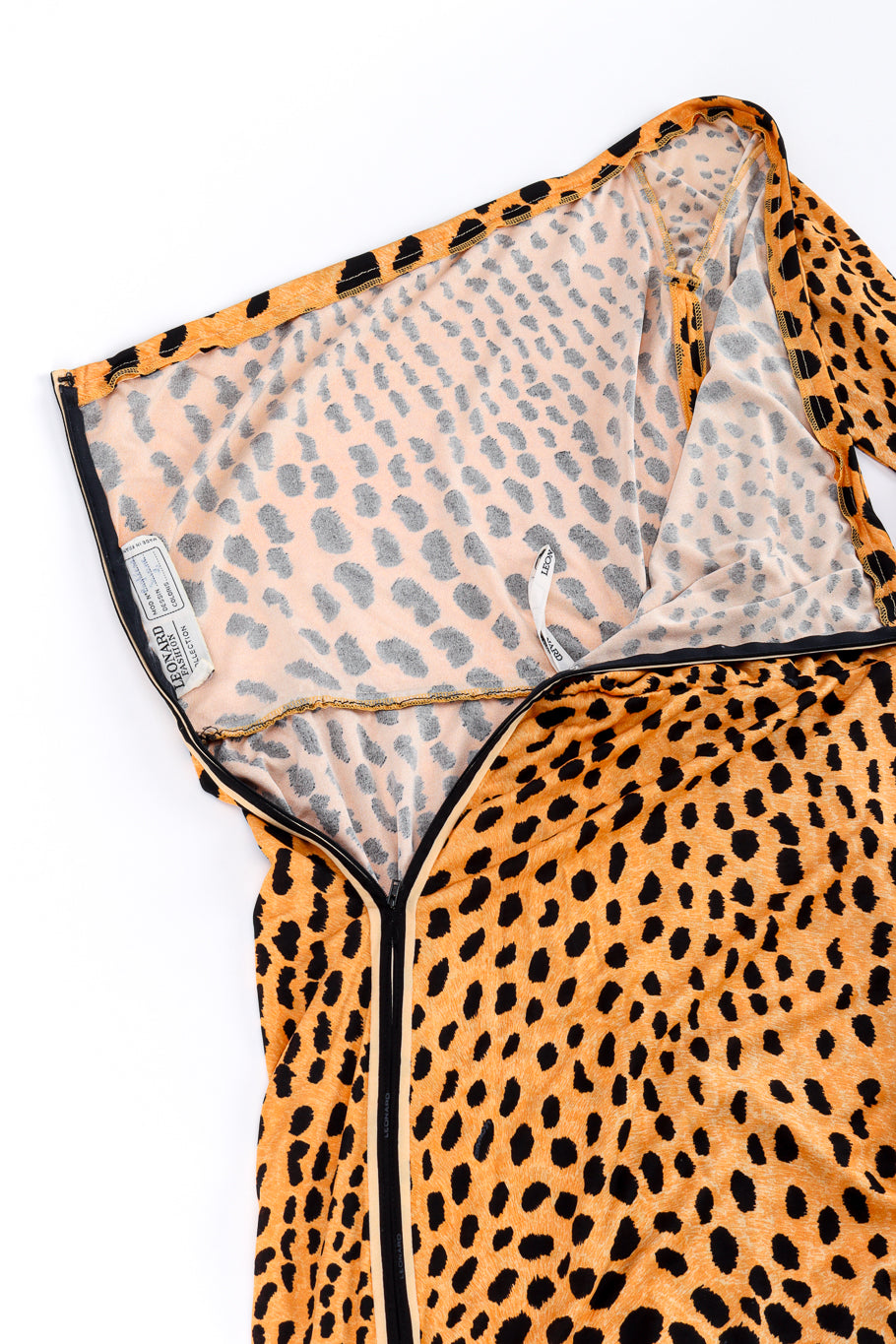 Vintage Leonard One Shoulder Cheetah Print Dress & Sash side unzipped @recess la
