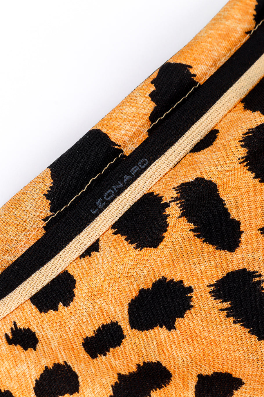 Vintage Leonard One Shoulder Cheetah Print Dress & Sash seam closeup @recess la