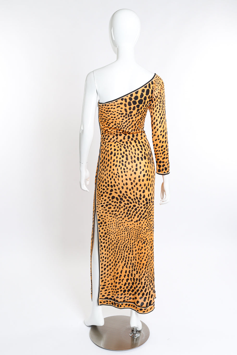 Vintage Leonard One Shoulder Cheetah Print Dress & Sash back on mannequin @recess la