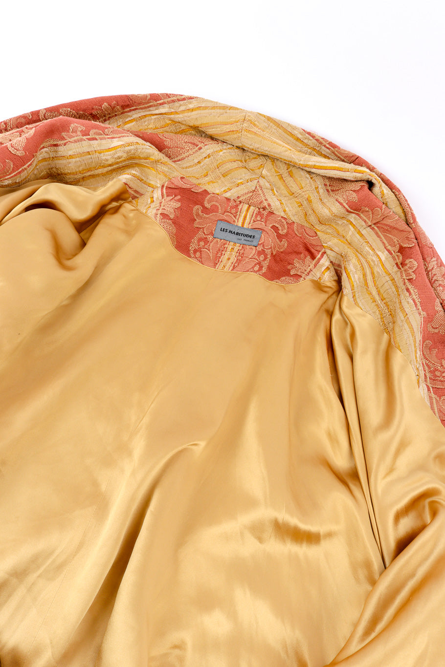 Vintage Les Habitudes Draped Brocade Cocoon Coat view of lining @recessla