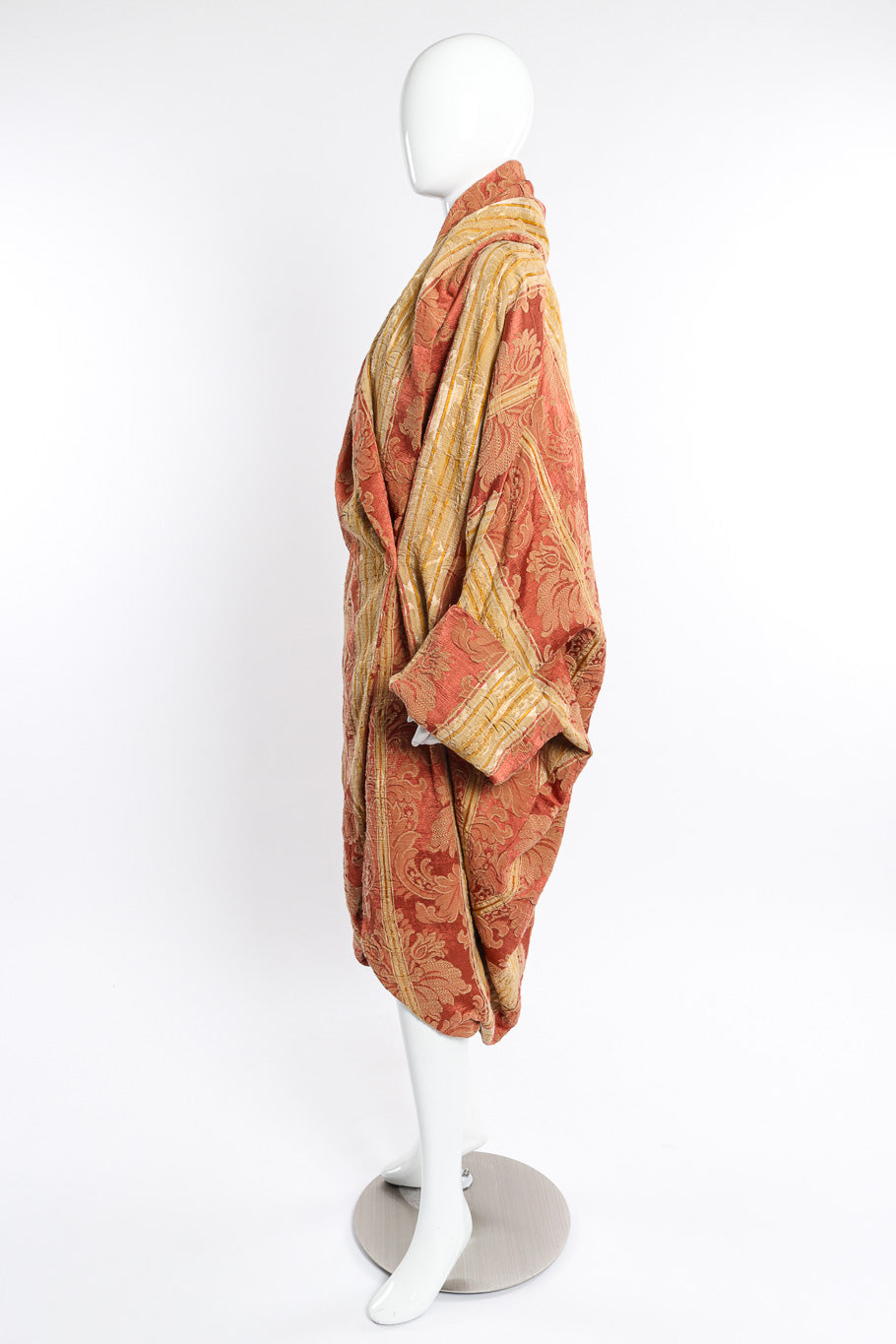 Vintage Les Habitudes Draped Brocade Cocoon Coat side on mannequin @recessla