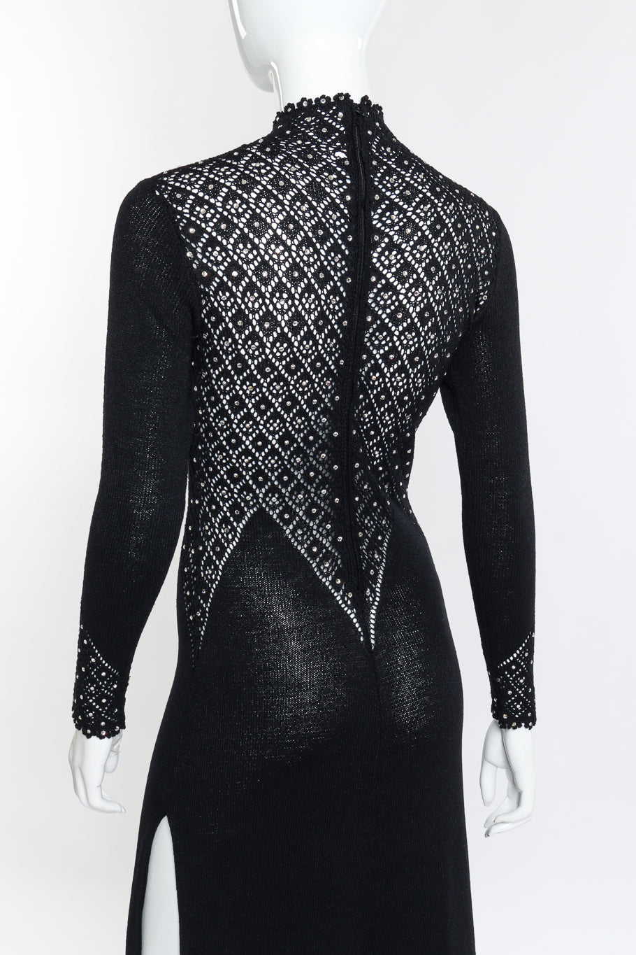 Vintage Lillie Rubin Crochet Crystal Knit Dress back on mannequin closeup @recess la