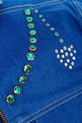 Vintage Lillie Rubin Crystal Studded Denim Jacket rhinestone studded chain and arrow closeup @Recessla