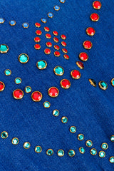 Vintage Lillie Rubin Crystal Studded Denim Jacket rhinestone studded chain and rhombus closeup @Recessla
