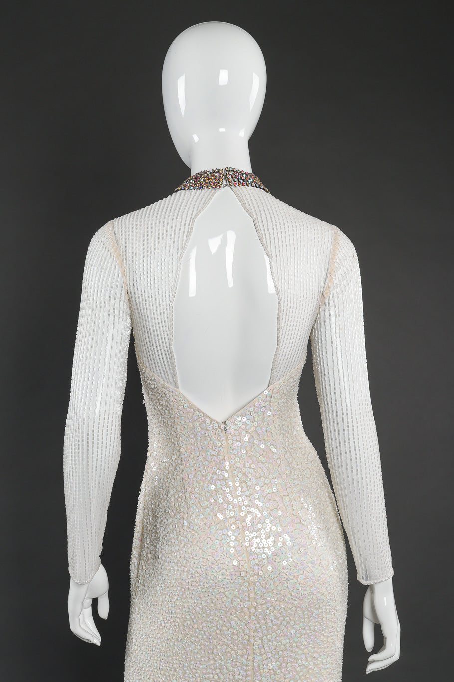 Beaded gown by Lillie Rubin on mannequin back close @recessla
