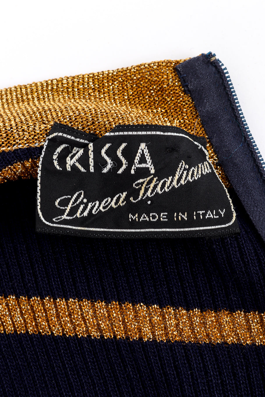 Vintage Lillie Rubin Metallic Stripe Knit Dress signature label closeup @recess la