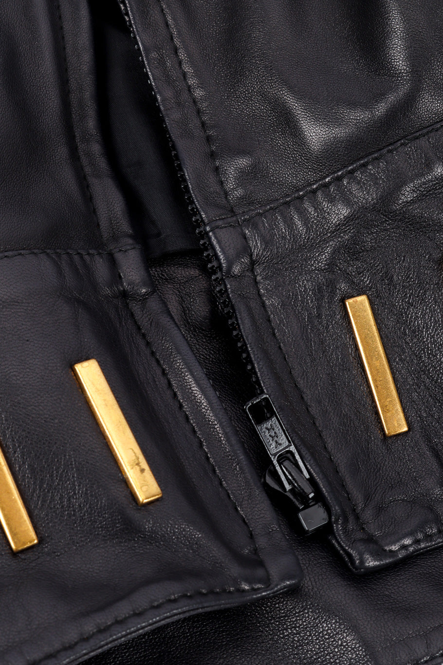 Vintage Lina Lee Studded Leather Jacket zipper closure closeup @recessla