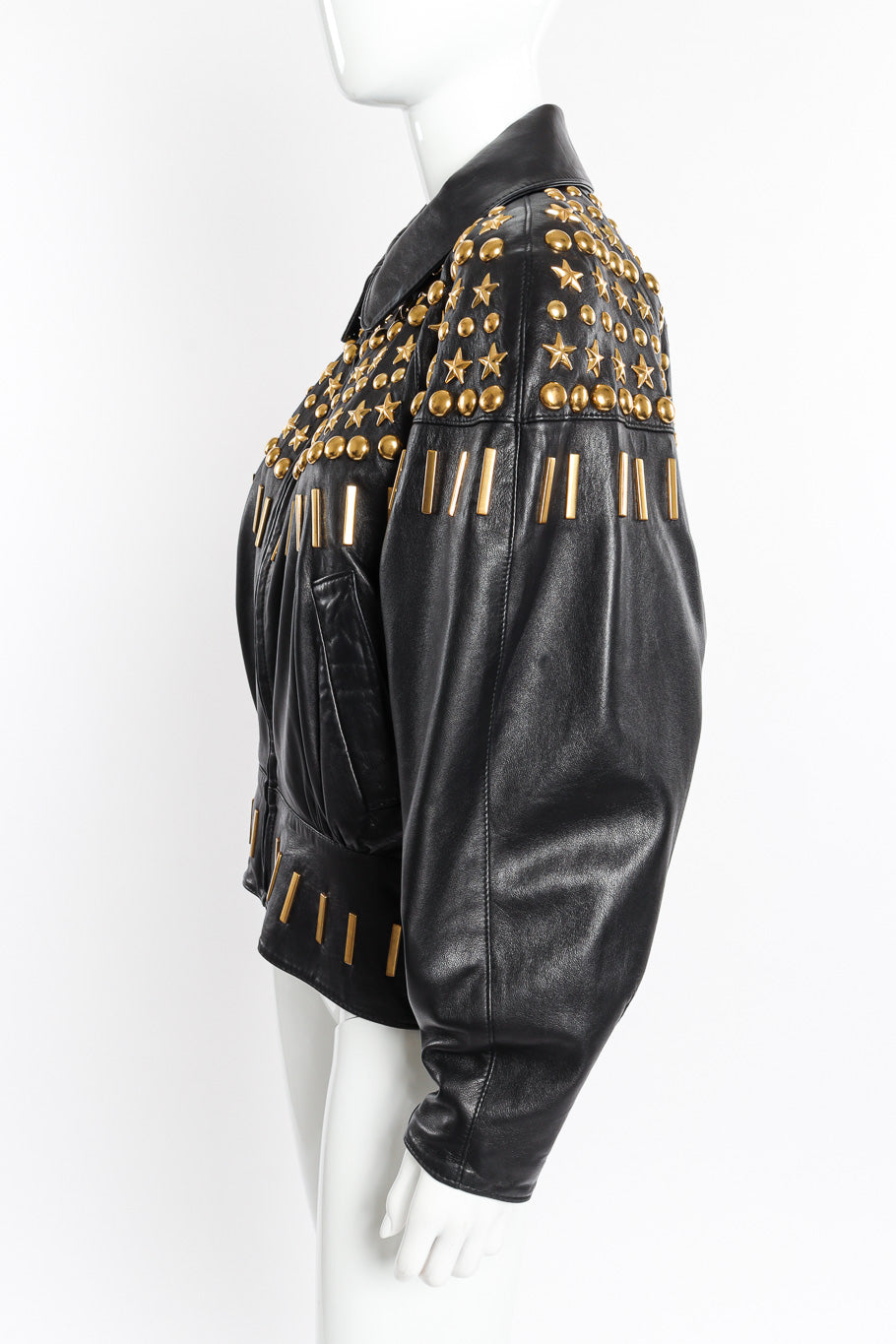 Vintage Lina Lee Studded Leather Jacket side on mannequin closeup @recessla
