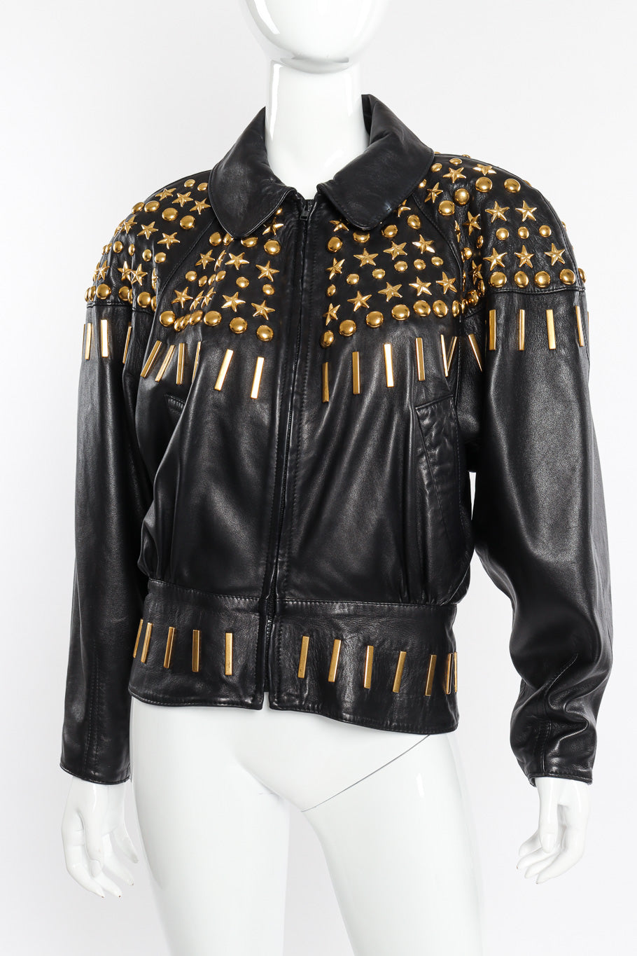 Vintage Lina Lee Studded Leather Jacket front on mannequin closeup @recessla