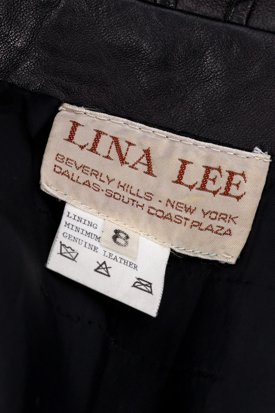 Vintage Lina Lee Studded Leather Jacket signature label closeup @recessla