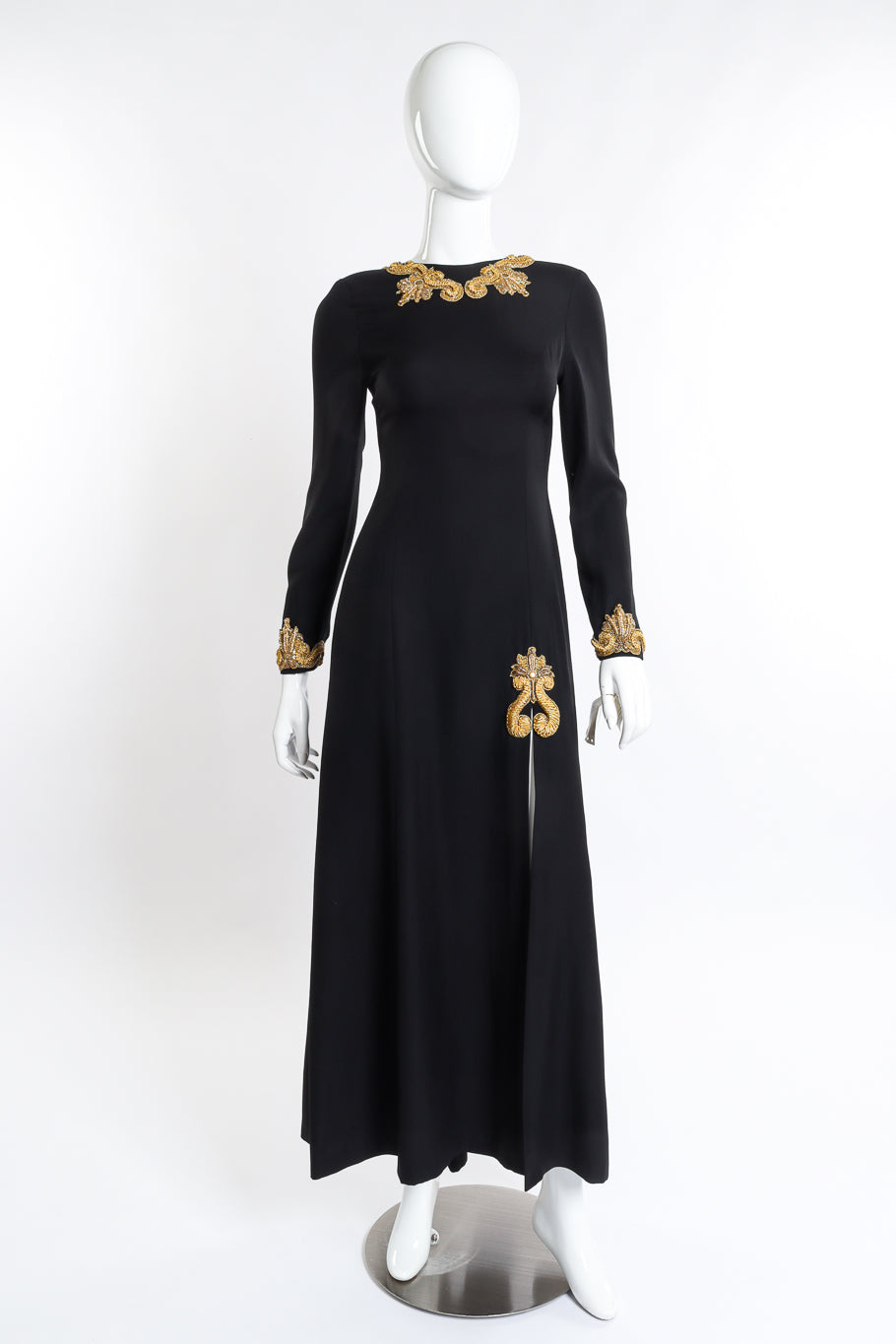 Vintage Louis Féraud Gilded Soutache Trim Dress front on mannequin @recess la