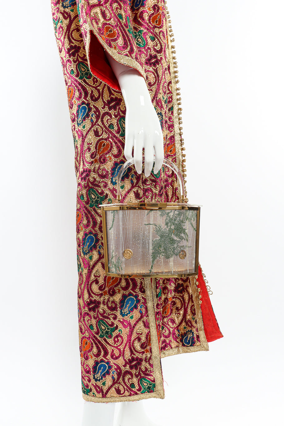 Vintage Majestic Pressed Foliage Lucite Box Bag on mannequin @Recessla