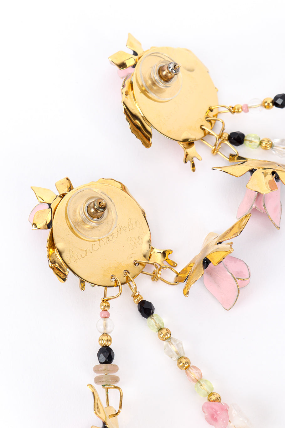 Vintage Lunch at the Ritz Flower Charm Chandelier Earrings back post closeup @recess la