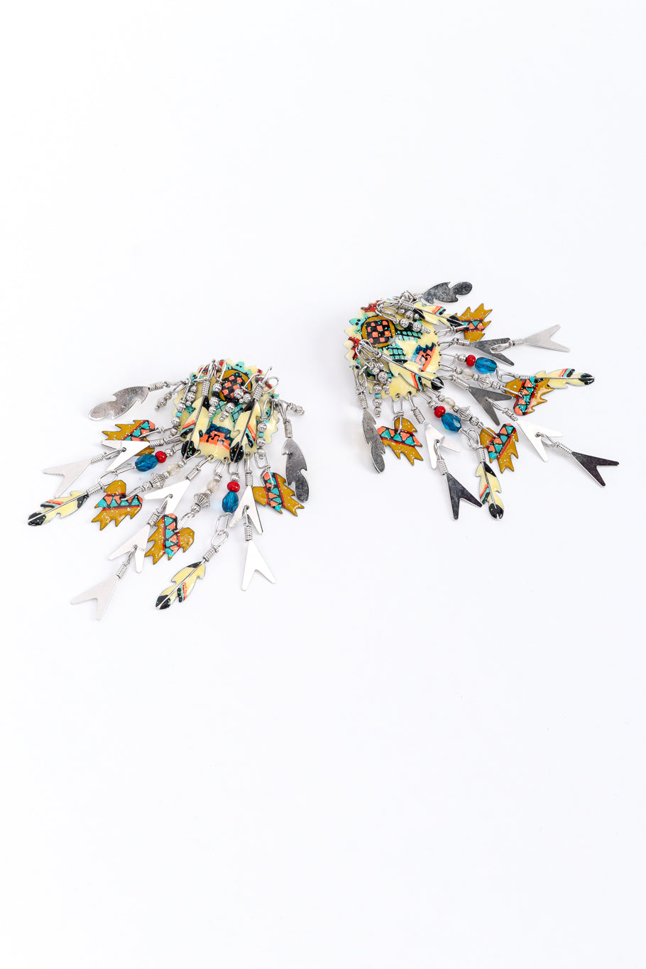 Vintage Lunch at the Ritz Feather Charm Chandelier Earrings front @recess la