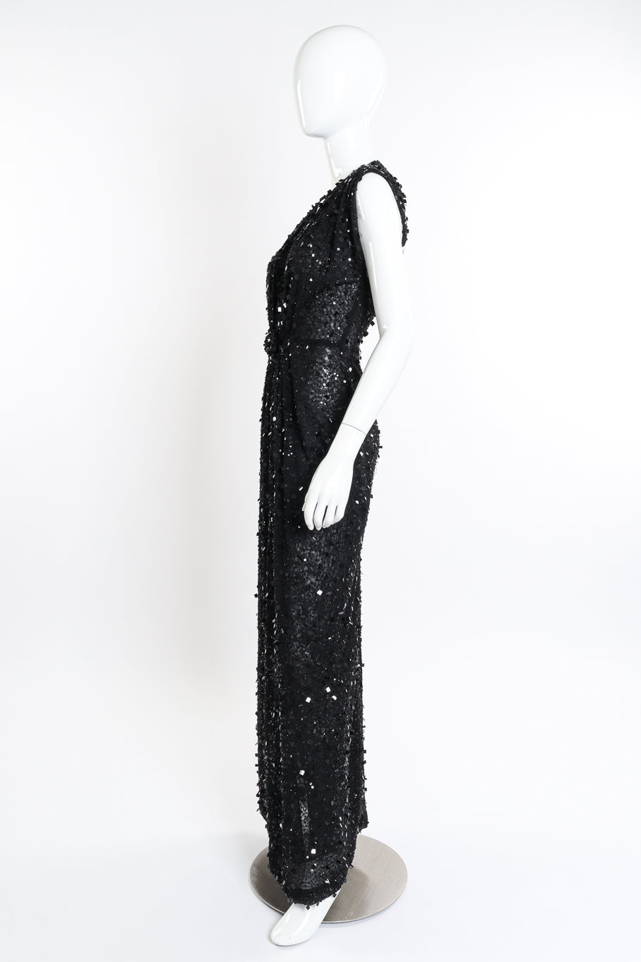 Beaded Mesh Sequin Dress by Marc Bouwer on mannequin side @recessla