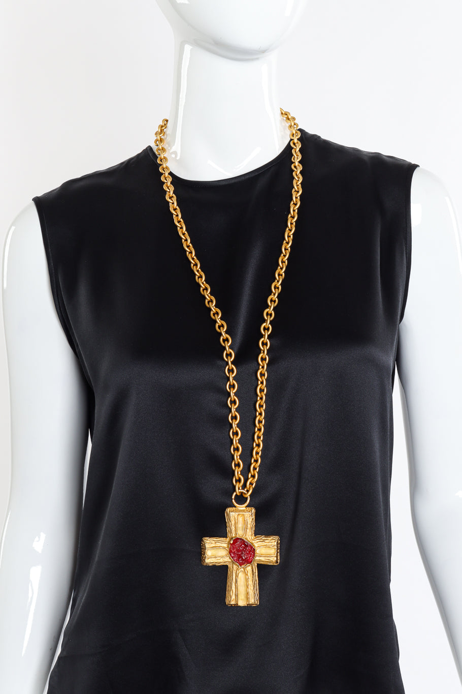 Long Raw Gem Cross Necklace by MCM on mannequin @recessla