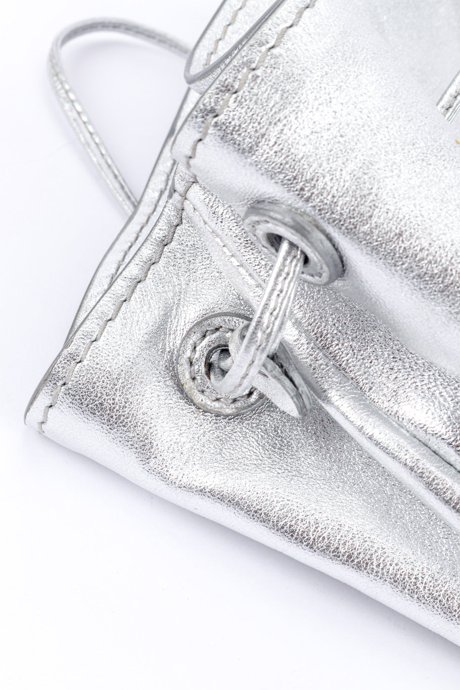 Miu Miu Metallic Drawstring Bag drawstring closeup @Recessla