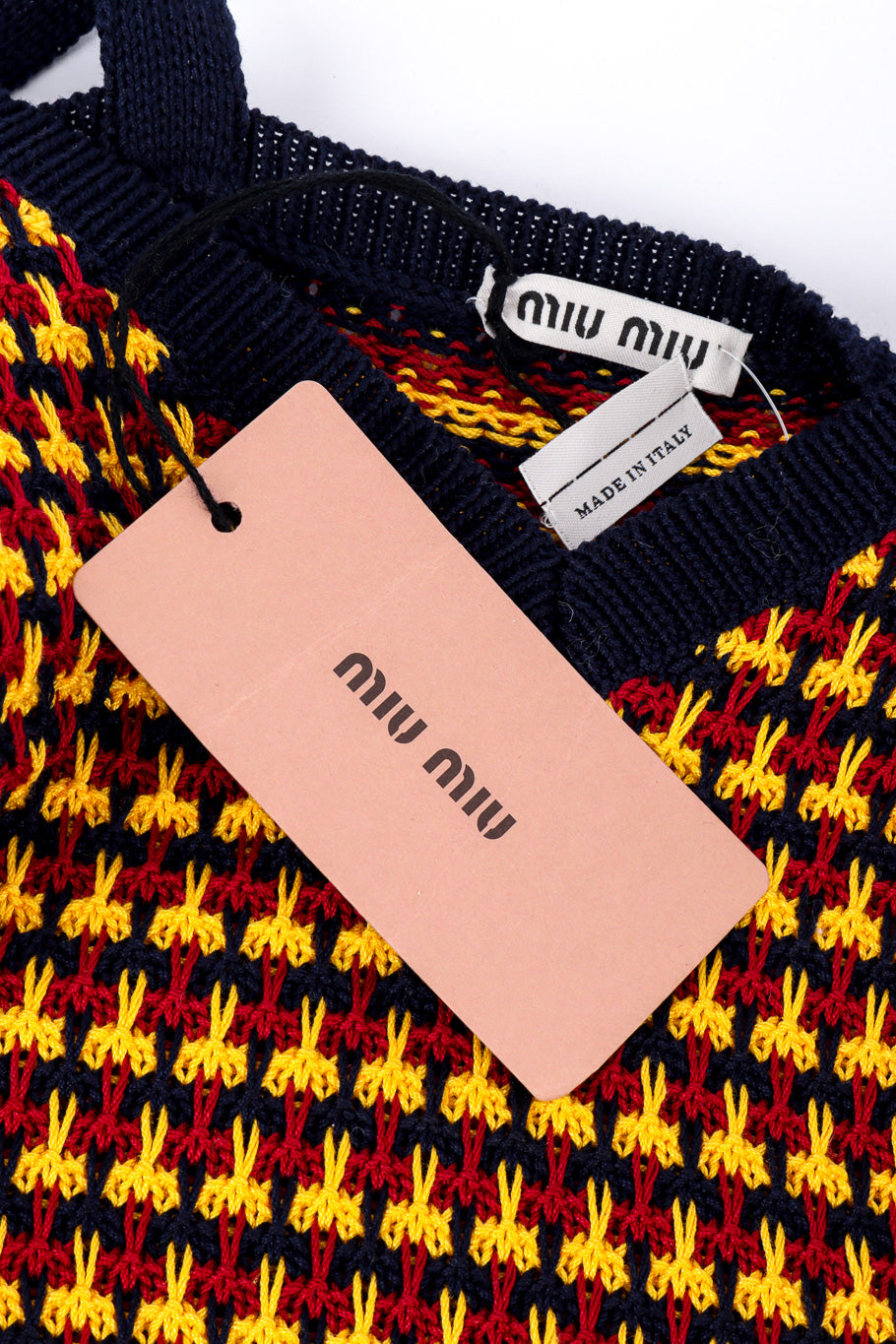 Miu Miu Scissor Knit Tank Dress signature label and tag closeup @Recessla