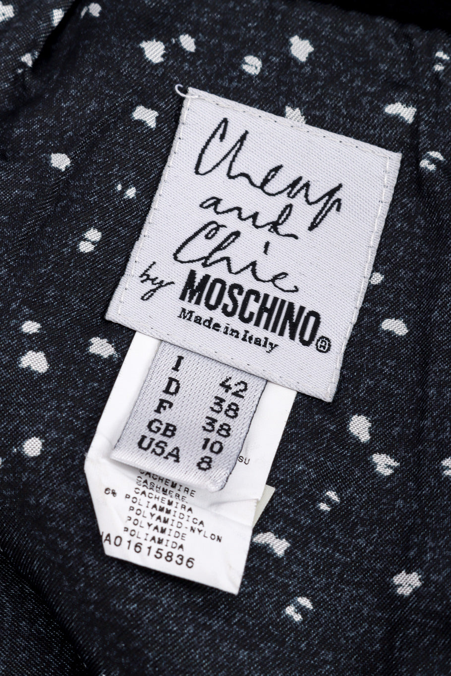 Vintage Moschino Dot Bouclé Jacket and Skirt Set skirt signature label closeup @recessla