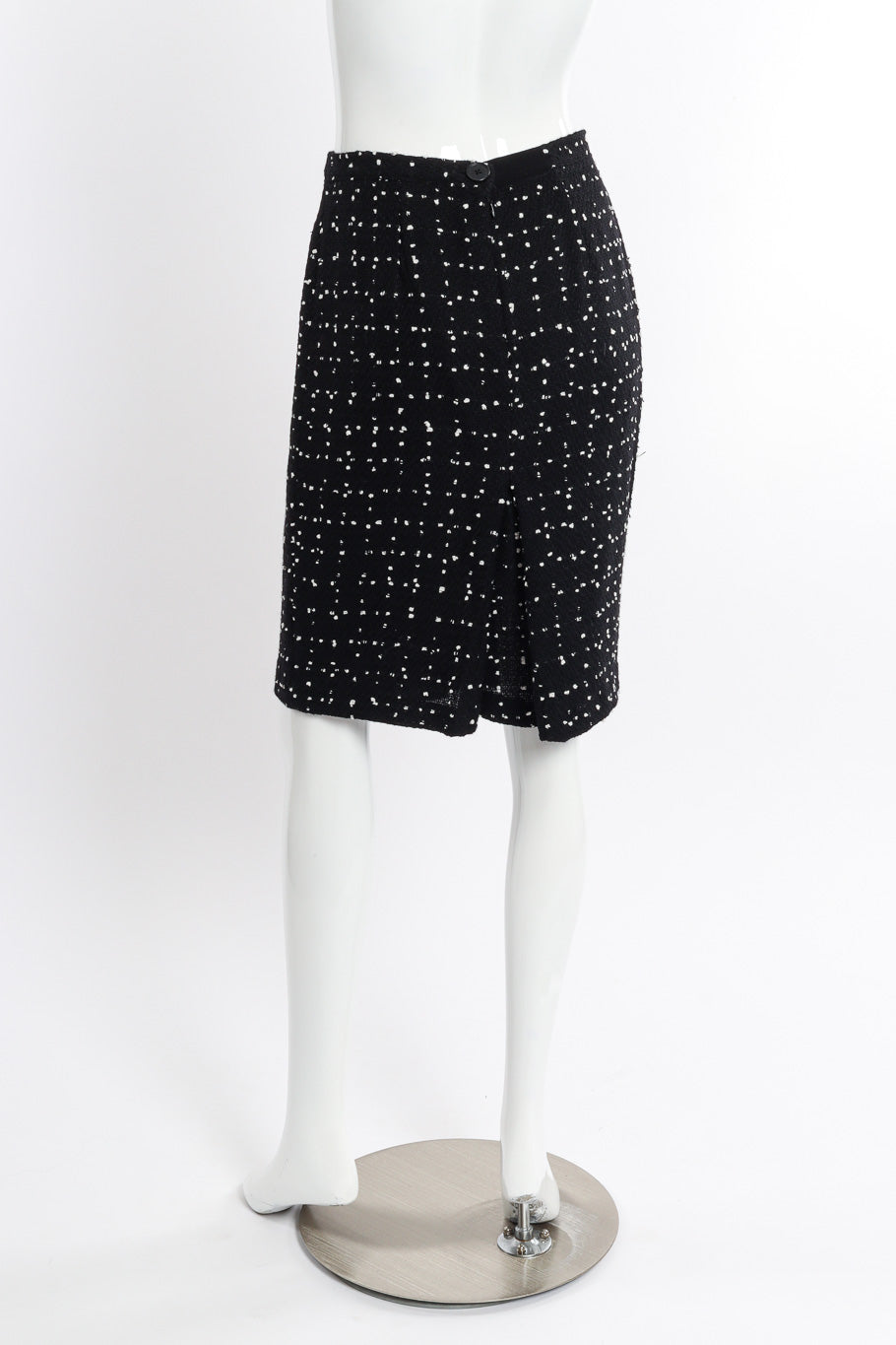 Vintage Moschino Dot Bouclé Jacket and Skirt Set skirt back view on mannequin @recessla