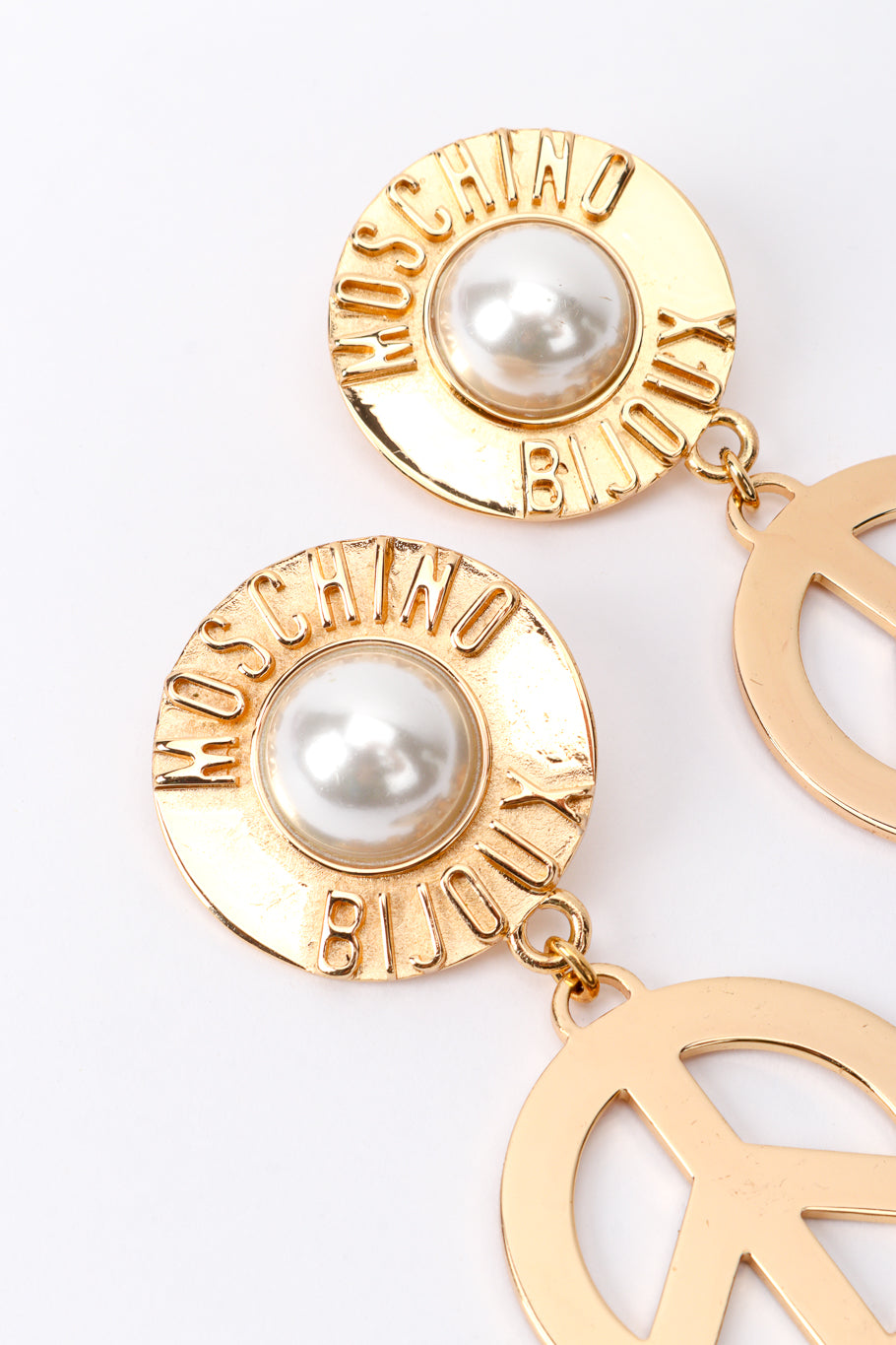 Vintage Moschino Bijoux Peace Drop Earrings pearl top @recess la